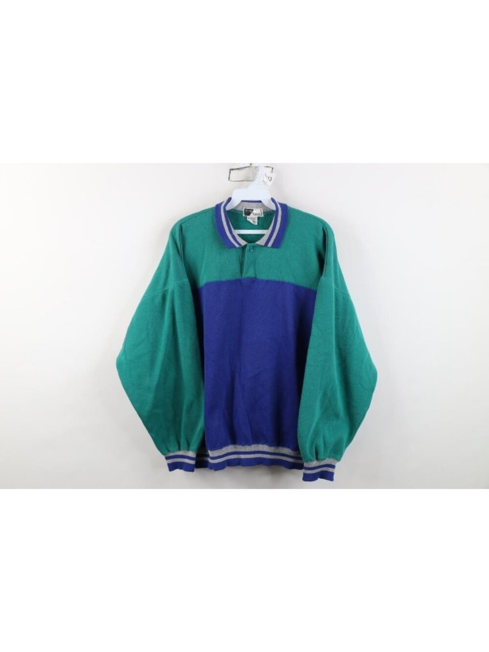 Vintage 90s Boxy Fit Collared Pullover Sweatshirt Mens Size L Color Block Faded